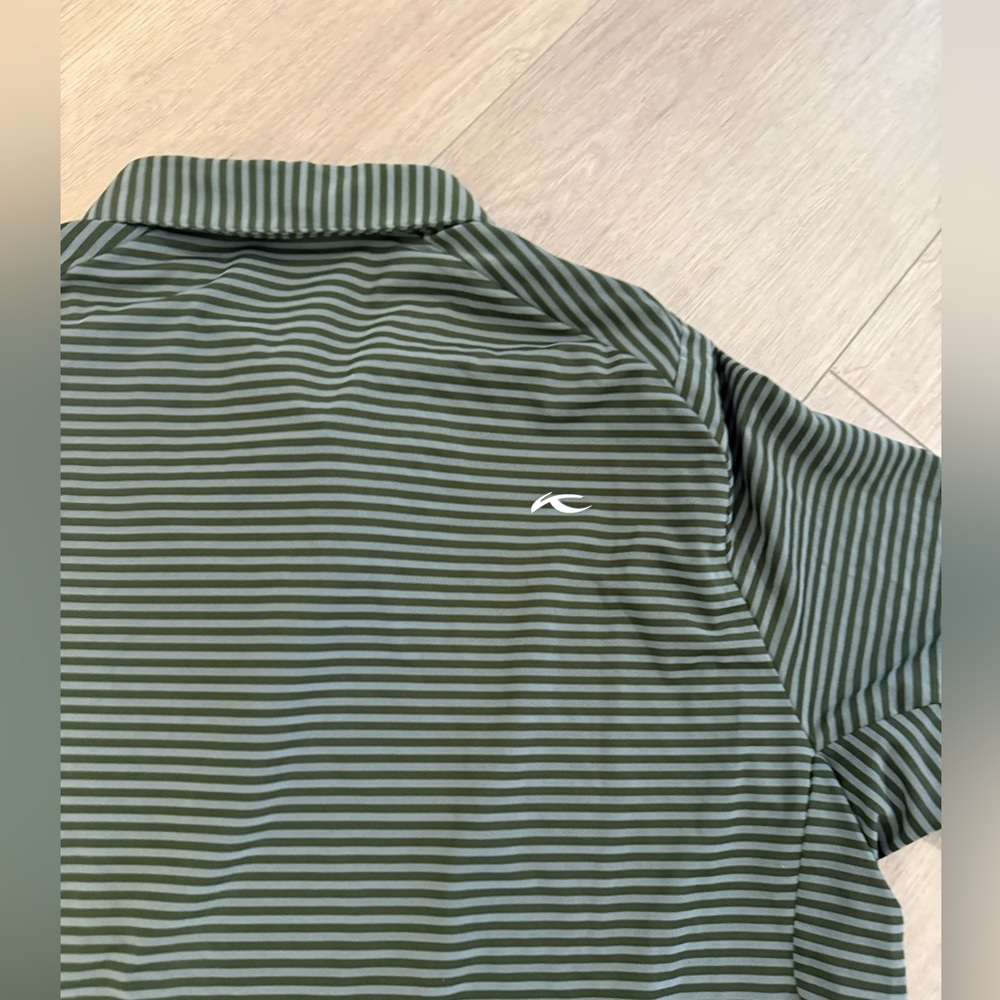 Kjus Mens Green Striped Golf Polo Large - Picture 2 of 6